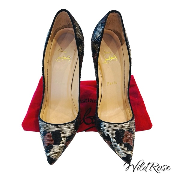 CHRISTIAN LOUBOUTIN BROWN SILVER BLACK LEOPARD PAILLETTES SEQUIN PIGALLE 36.5 - Picture 4 of 16